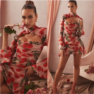 House of CB Toira Rose Print Draped Corset Mini Dress Small New